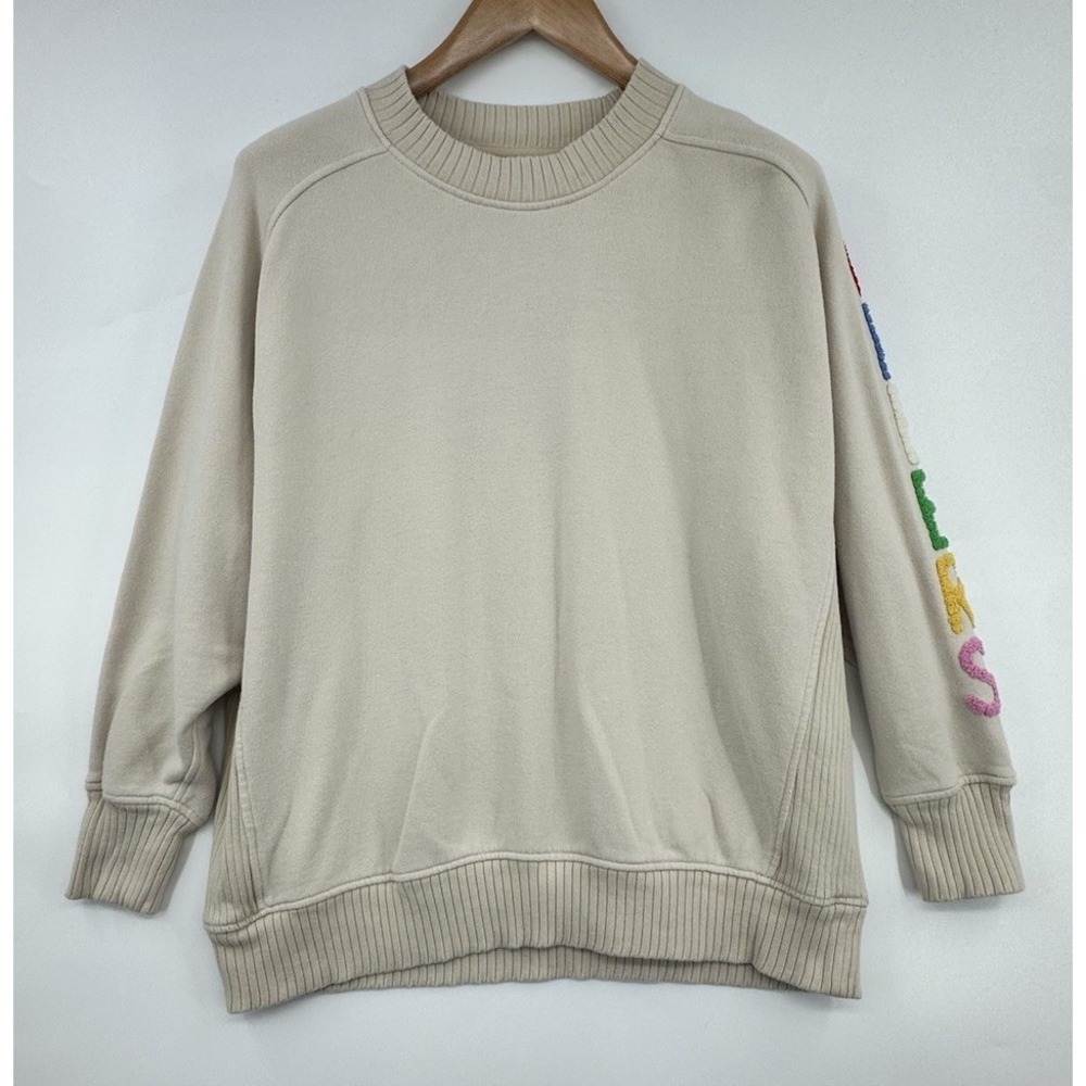 Aerie Cheers Sweatshirt Women's Medium Cozy Oversized Chenille Sleeve Crewneck